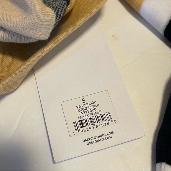 Obey Polo Shirt Velour Long Sleeves Striped Small Embroidered Cropped NWT - Picture 7 of 17